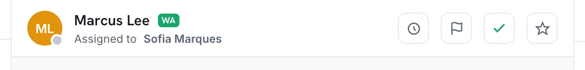 A conversation header showing who it is assigned to